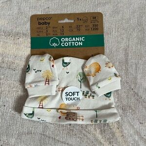 Organic cotton baby hat and mittens
